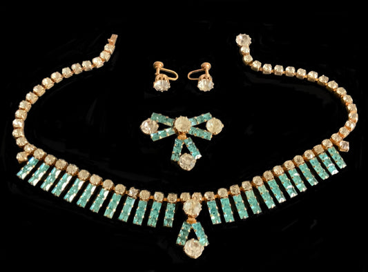 Art Deco Choker Necklace Brooch & Earrings Set Parure
