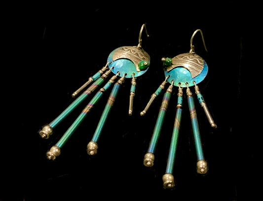 Tabra Turquoise, Niobium 925 Sterling Silver Tribal Dangle Earrings