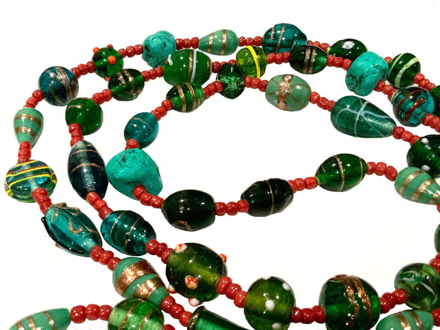 Vintage Art Glass & Turquoise Bead 180cm Long Necklace