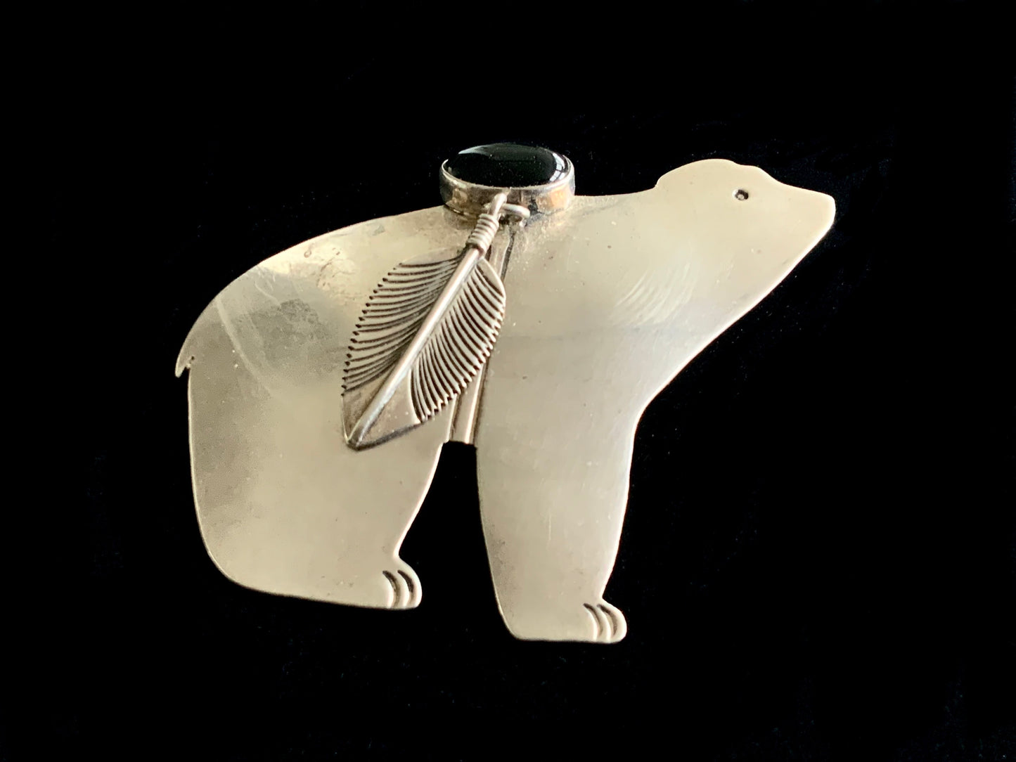 BIG Wayne Etsitty Huge Navajo Spirit Bear Onyx & Sterling Silver Tribal Brooch Pin