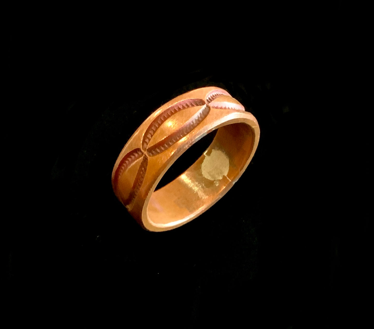 Copper Hand Tooled Tribal Unisex Band Ring Size US 9.5 S 1/2