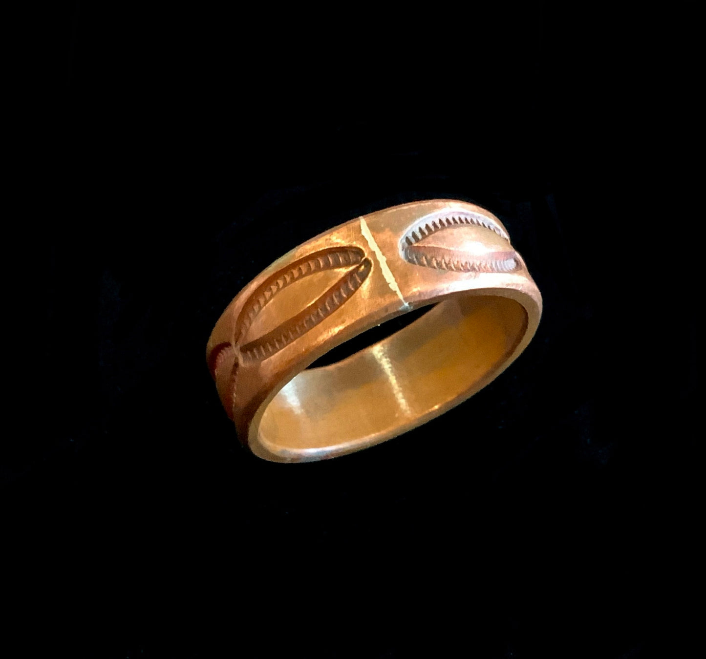 Copper Hand Tooled Tribal Unisex Band Ring Size US 9.5 S 1/2