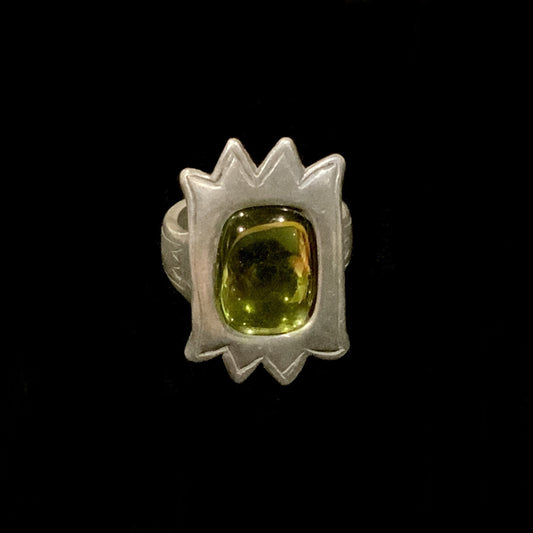 Metal Pointus Modernist Brutalist Silver & Green Ring Size US 8 Unisex