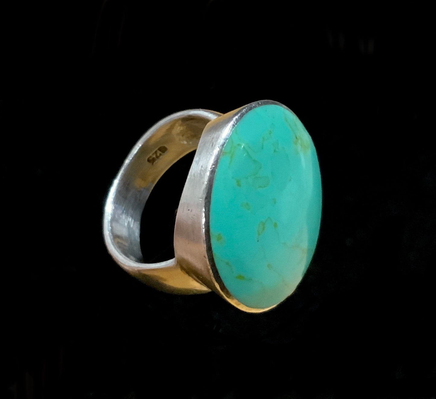 925 Sterling Silver & Turquoise Statement Ring Mexico Size 6 L 1/2