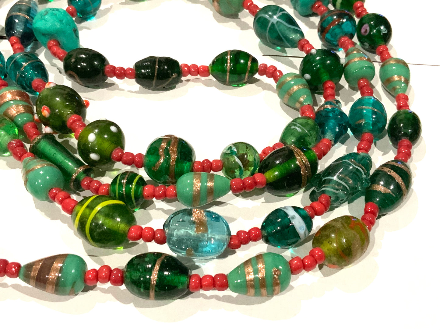 Vintage Art Glass & Turquoise Bead 180cm Long Necklace