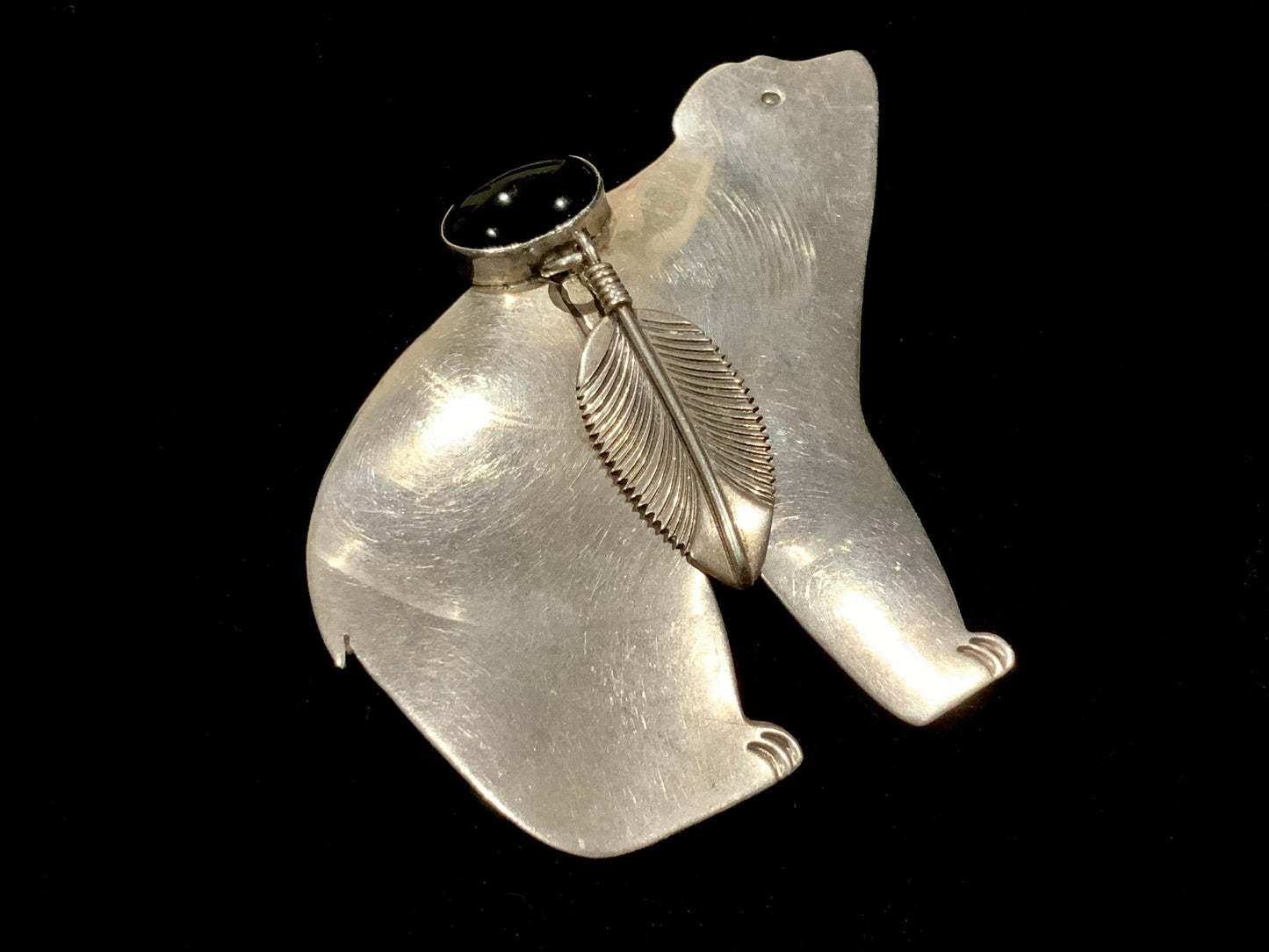 BIG Wayne Etsitty Huge Navajo Spirit Bear Onyx & Sterling Silver Tribal Brooch Pin