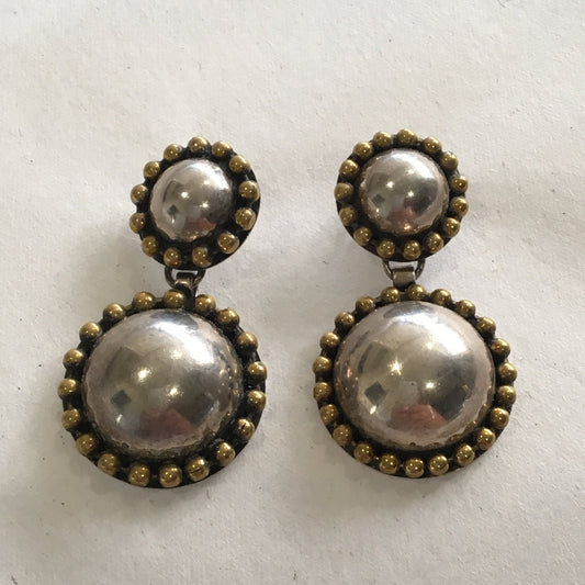 TAXCO MEXICO ROUND MOON DANGLE EARRINGS STERLING SILVER 925