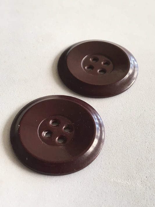 Vintage Large Rich Burgundy Art Deco Buttons x2 Coat Jacket