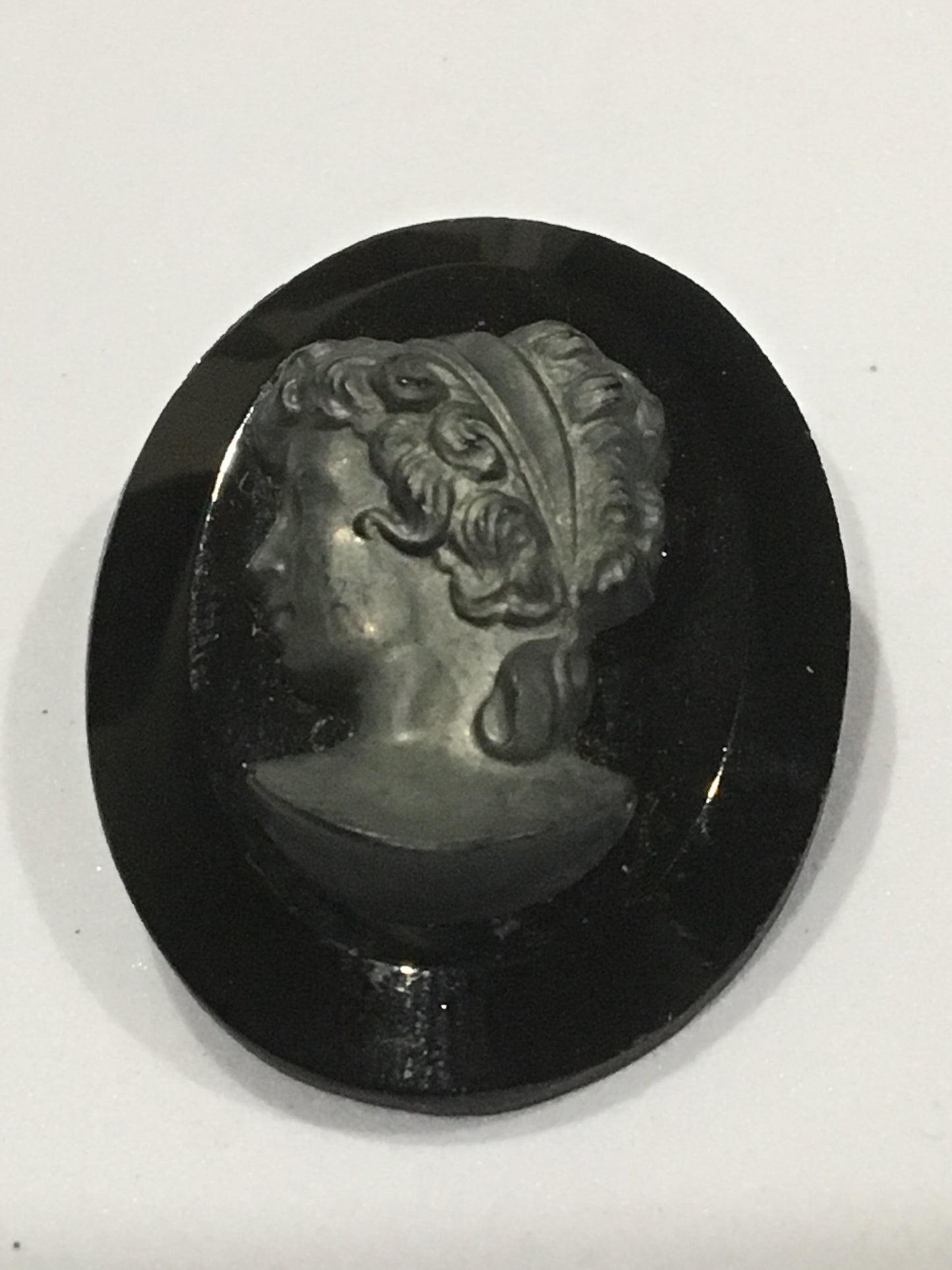 Vintage Loose Black Czech Glass Oval Cameo (Brooch Pendant)