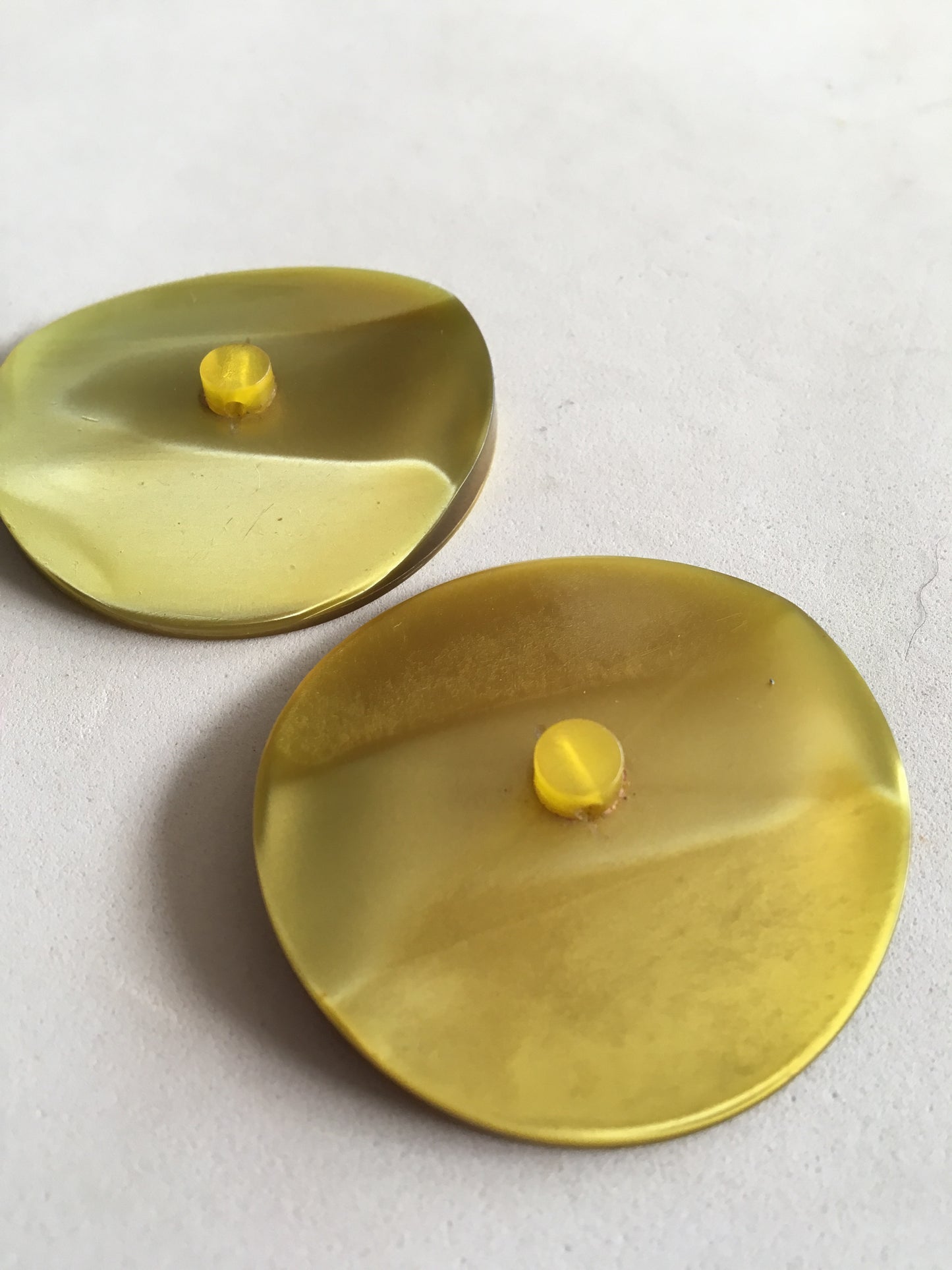 Vintage Huge Chartreuse Plastic Coat Jacket Buttons x 2