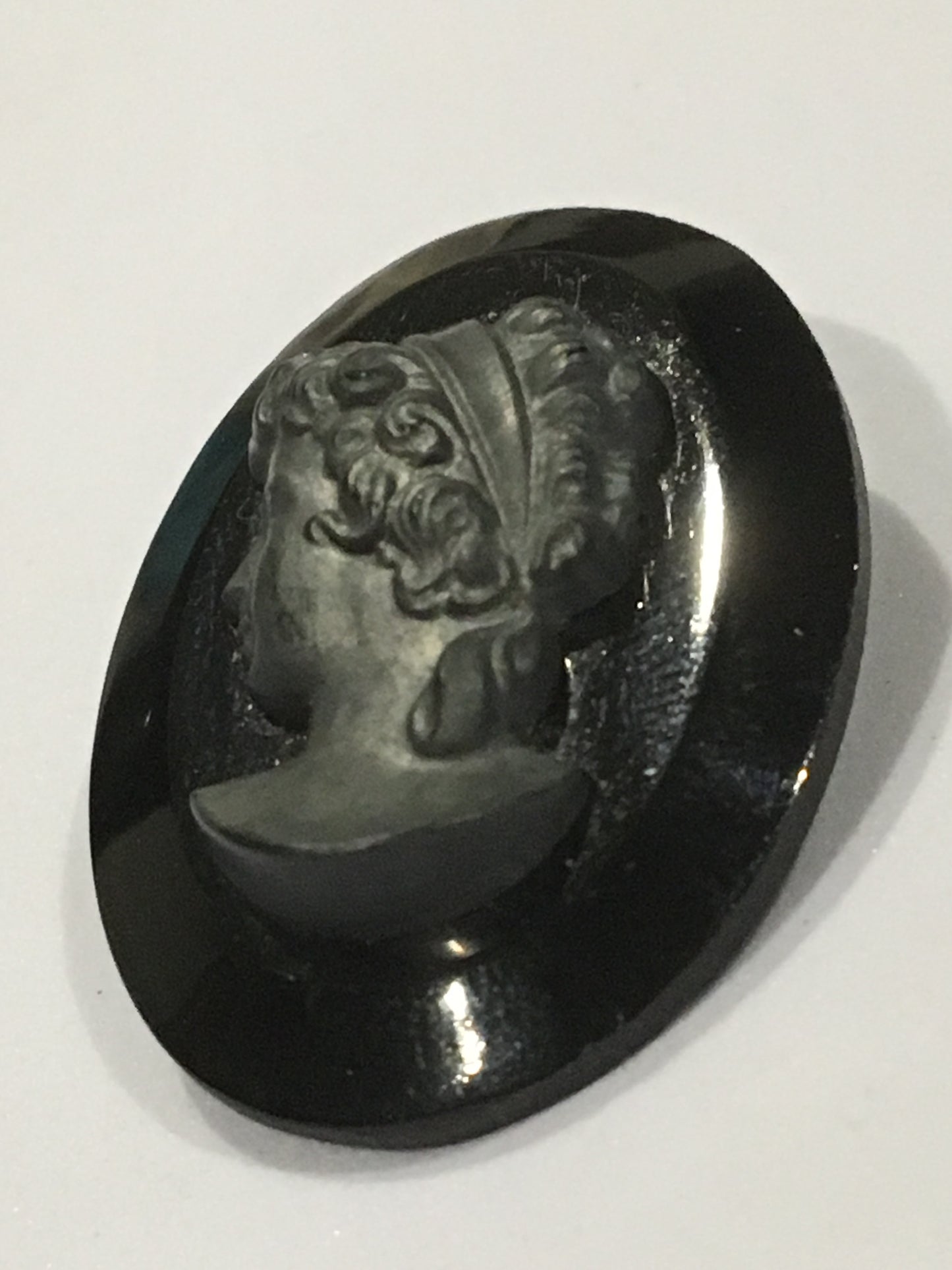Vintage Loose Black Czech Glass Oval Cameo (Brooch Pendant)