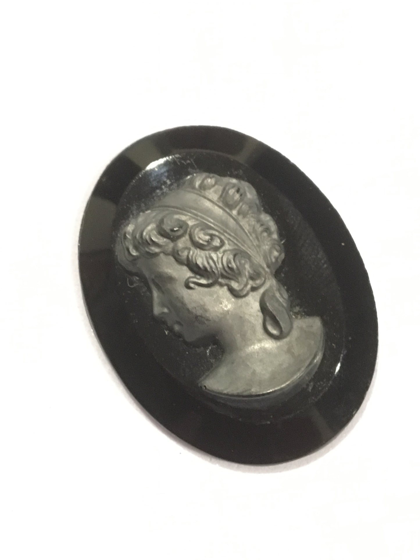 Vintage Loose Black Czech Glass Oval Cameo (Brooch Pendant)