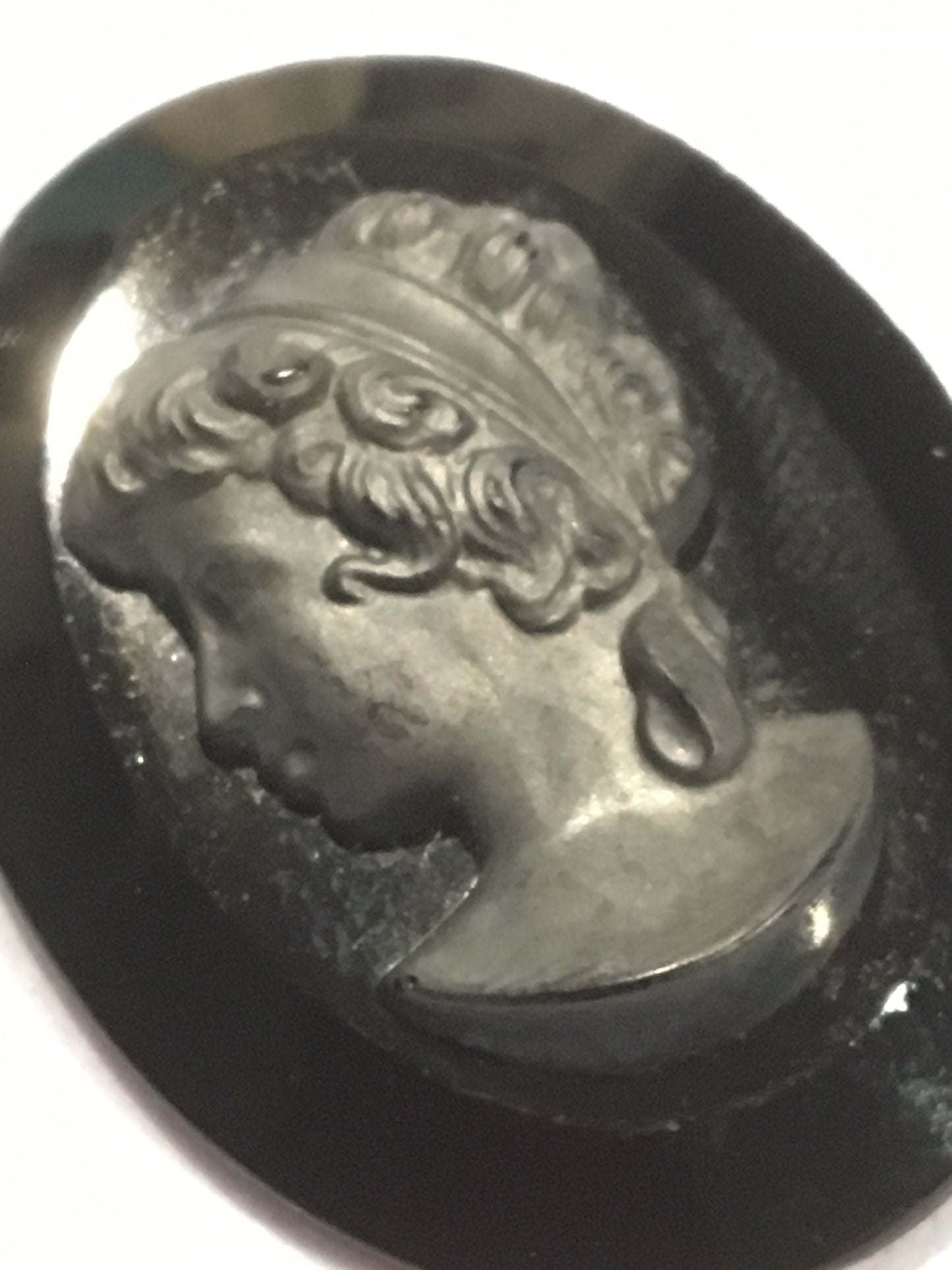 Vintage Loose Black Czech Glass Oval Cameo (Brooch Pendant)