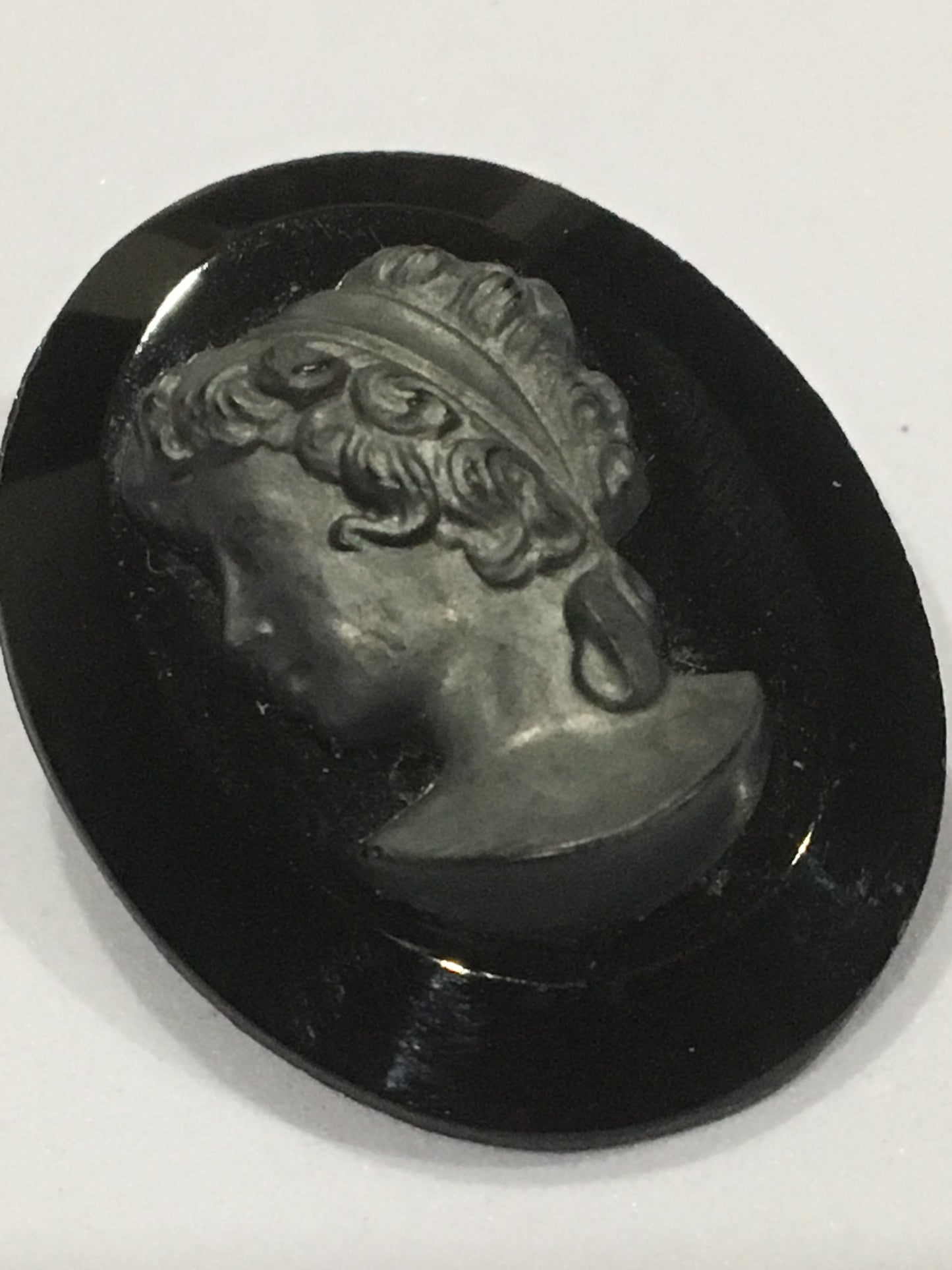 Vintage Loose Black Czech Glass Oval Cameo (Brooch Pendant)