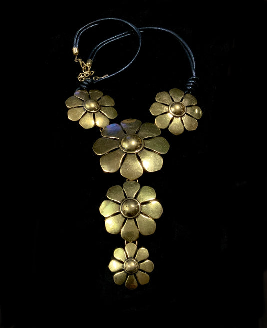 Fabulous Mod Gold Tone Flower Power Statement Necklace