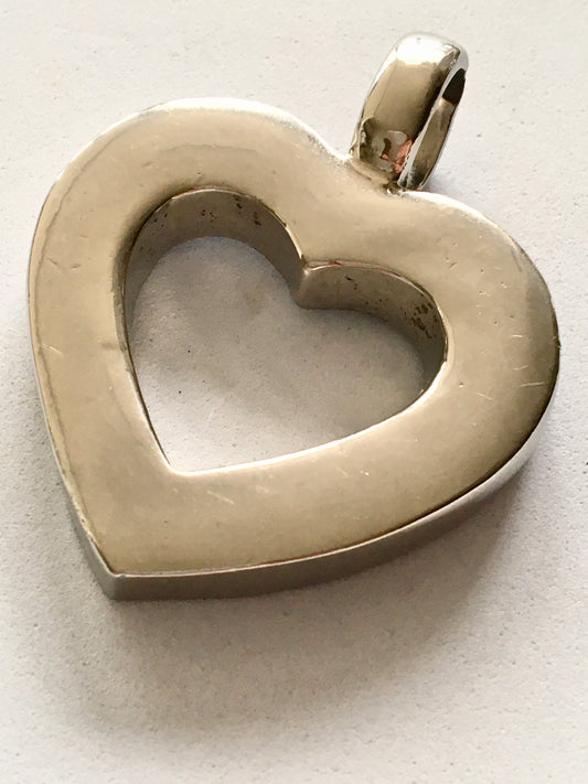 Large 925 Sterling Silver Heart Pendant Necklace Mexico