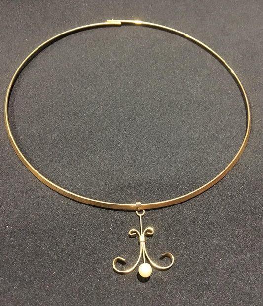 Vintage Gold Tone Modernist Pearl Choker Necklace